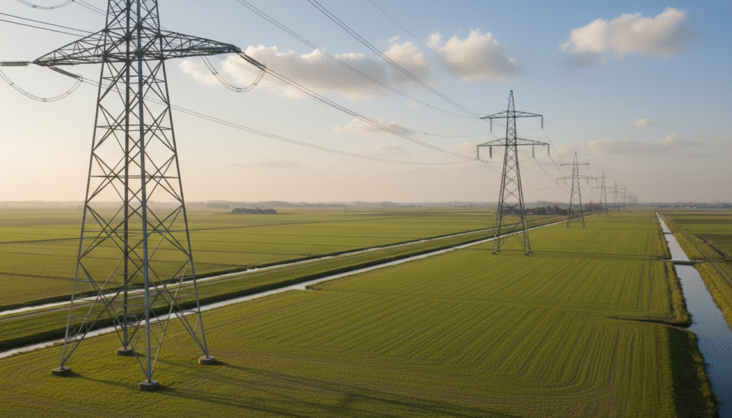 Hoogspanningsmasten polder Nederland