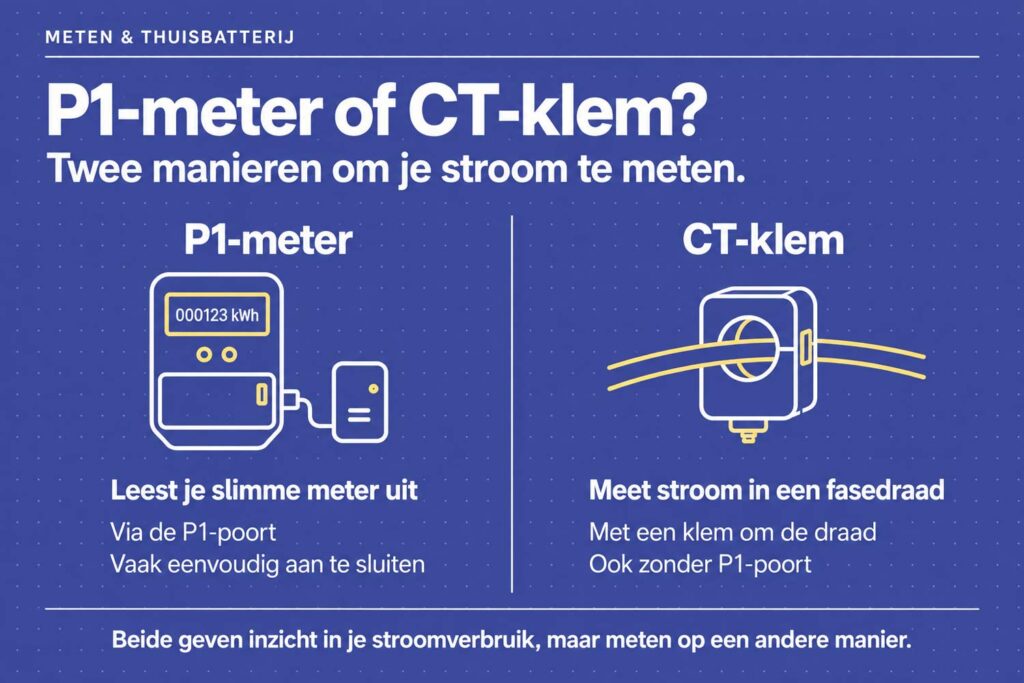 Wat is het verschil tussen een P1-meter en een CT-klem bij een thuisbatterij? 4 Wat is het verschil tussen een P1-meter en een CT-klem bij een thuisbatterij?