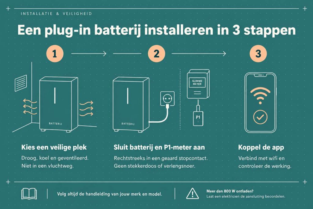 Hoe installeer je een plug-in batterij in 3 stappen? 2 Een plug-in batterij kun je zelf installeren. Het is eenvoudig genoeg om zelf te doen, maar let op het gewicht. Sommige stekkerbatterijen zijn zwaar en het is handig om een extra handje te hebben om te helpen de batterij op de juiste plek te krijgen.