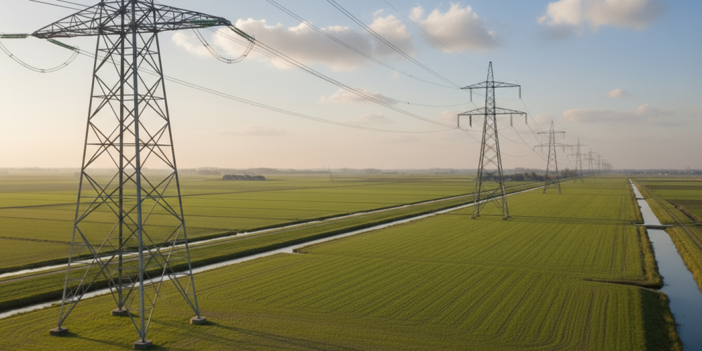 Hoogspanningsmasten polder Nederland